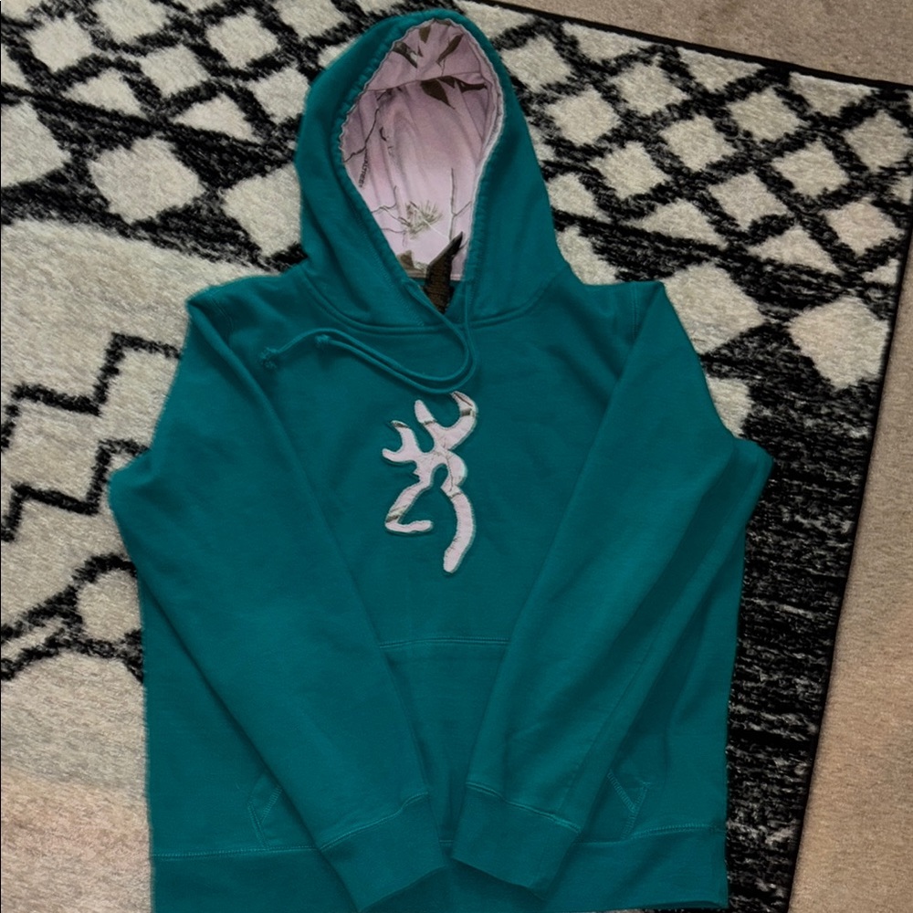 Browning Teal Hoodie with Pink Logo